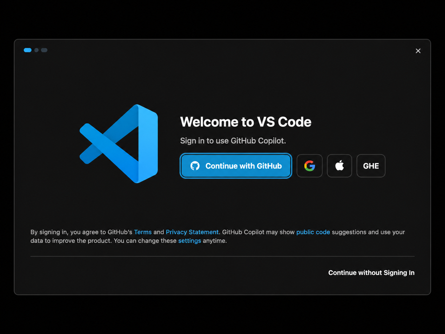 vscode continue without signin